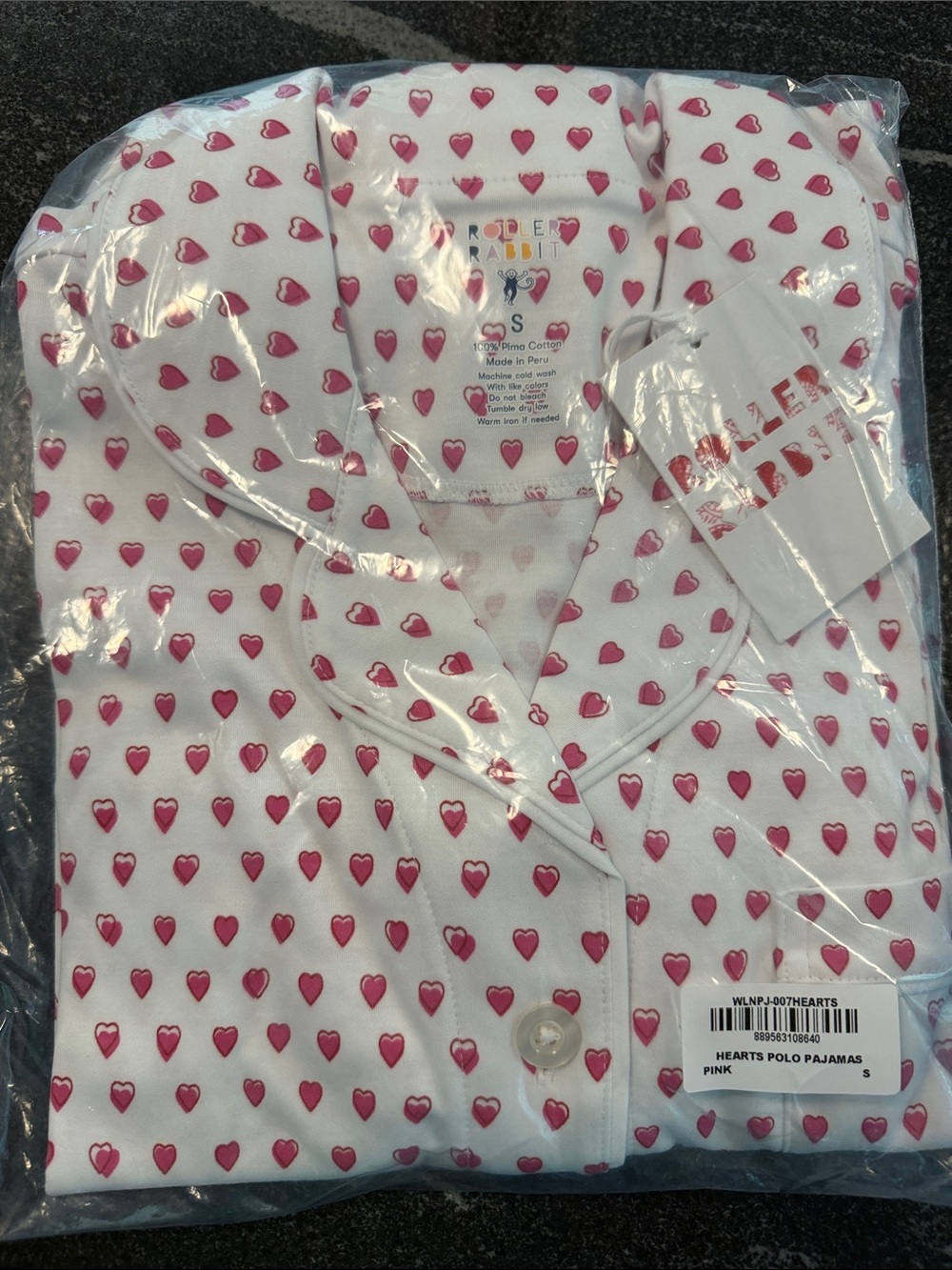 Roller Rabbit White Pajama Set with Pink Heart Print